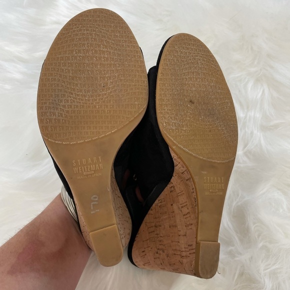Stuart Weitzman Black Wedges with Tan Cork Heel - Picture 3 of 5